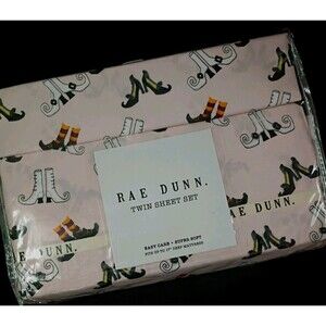 Rae Dunn Halloween Witch Boots Shoes Twin Bed Sheet Set NIB